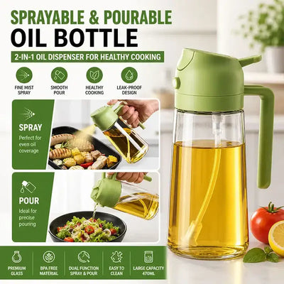 Sprayable & Pourable Oil Bottle – 2-in-1 Oil Dispenser for Healthy Cooking (400ml)